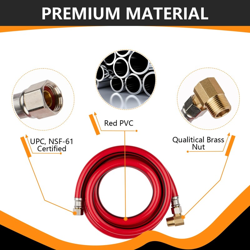 1-Pack HeSun 6 Feet Red PVC Dishwasher Hose, 3/8" Comp
