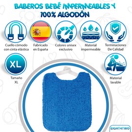 EIGHT4TWO® Baby Bibs Waterproof 100% Cotton Made in Spain Pack of 5 with Rubber Ideal for Babies from 6 to 24 Months Pack 1 XL, Package 1, XL