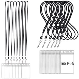 HOSL - Portatarjetas de plástico transparente para tarjetas de identificación a granel para tarjetas de identificación y tarjetas de identificación, funda para insignias (100 unidades)