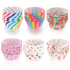 600 Pcs Cupcake Baking Cases, Muffin Cupcakes Paper Wrappers Cases Liners, Rainbow Baking Cups Wedding Birthday Party Liners Cases - 6 Styles