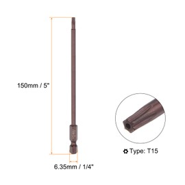 sourcing map Pack of 5 T15 Torx Bit 1/4 Inch Hex Shank 6 Inch Length Magnetic Security Star Screwdriver Power Tool, Red