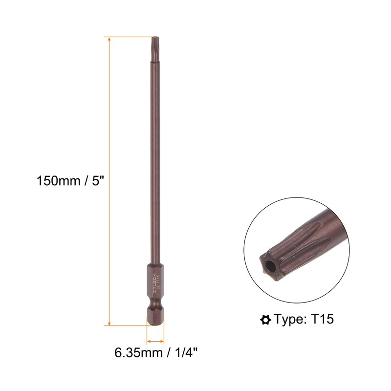 sourcing map Pack of 5 T15 Torx Bit 1/4 Inch