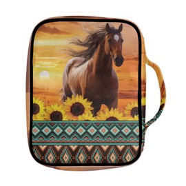 STUOARTE Aztec Sunflowers Horse Printed Bible Covers Case Carrier Carrying Bag with Handles for Women Ladies Teens 3D Horse Scripture Tote Book Holder Organizer