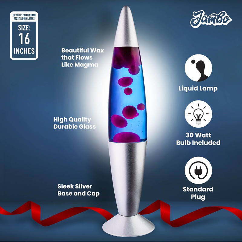 JAMBO 16" Beautiful Liquid Lamp- Blue with Purple Wax, Relaxing