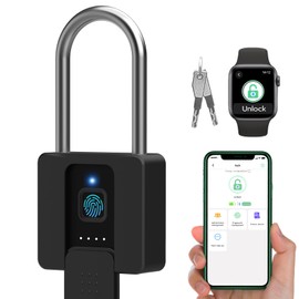 Gate Lock, Dhiedas Long Shackle Combination Padlock with Key, Fingerprint, Bluetooth, 60MM Fingerprint Lock, Waterproof Outdoor Padlock, Sheds, Gym Locker, Fence, Door