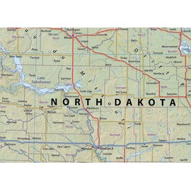 North & South Dakota Physical Map - 16.5 x 17.5 Inches - Paper Laminated