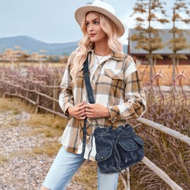 Angel Kiss Handbags for Women Soft Denim Purses for Womens Multiple Pockets Shoulder Bags Ladies Roomy Zippers Tote Bag Organizer Top-Handles Handbag with Crossbody Strap,White