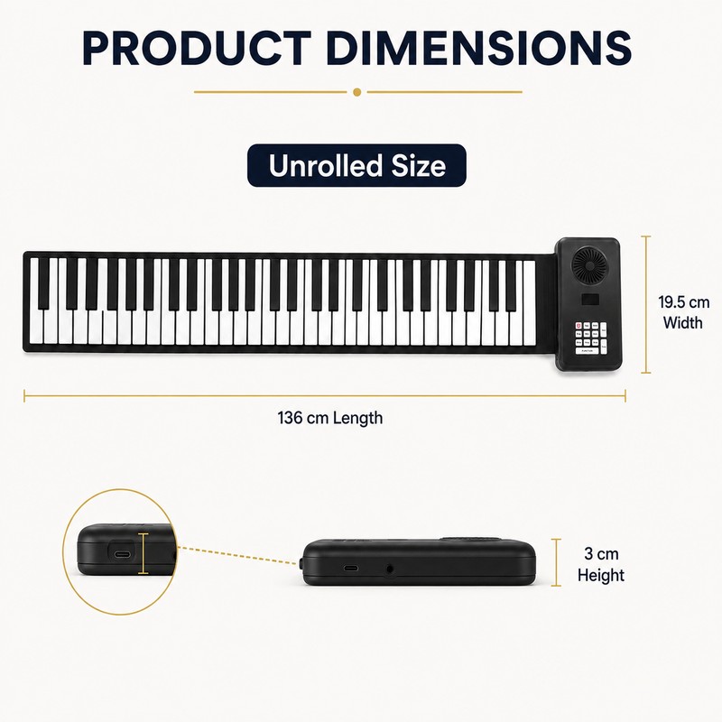 88-Key Roll Up Piano Keyboard for Home Practice – Portable
