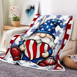 Independence Day Throw Blanket American Flag Gnomes Blanket, Cute Patriotic Gnome Blankets 4th of July Flannel Throw Soft, Flannel, Warm, Independence Day Blankets for Bed Sofa 50X60 Inch