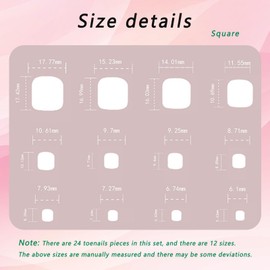 White French Tip Press on Toenails Square Fake Toenails Rhinestone Acrylic Toenails Pink Toe Nails Tips Glitter Powder Toe Nails Fake Nails Summer False Toe Glue on Toenails for Women