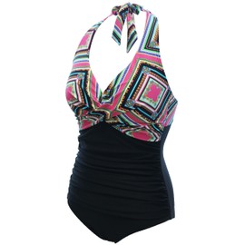 Bslingerie® Ladies Retro Push Up Monokini One Piece Swimwear (S, Squares)