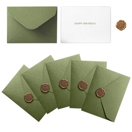 RINGSUN Birthday Cards, 5-Pack Blank Cards with Envelopes and Sealing Wax Stamp, Greeting Cards for Man Woman Birthday, Avocado Green
