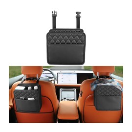 JNNJ Leather Car Bin, Hanging Car Bin with Foldable and Portable, Multi-Purpose Car Accessories, Interior Car Bin, Waterproof Car Rubbish Bin (Black)