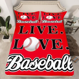 Sábana bajera ajustable de béisbol para niñas y niños, juego de sábanas de juegos de béisbol, juego de sábanas de cama de temática deportiva, sábana decorativa de bolsillo profundo, funda de cama de 2 piezas