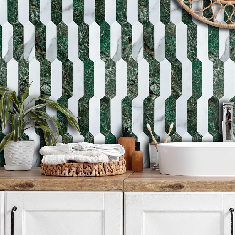 YOFUN 6-Sheet Kitchen Peel and Stick Backsplash, Self Adhesive Green