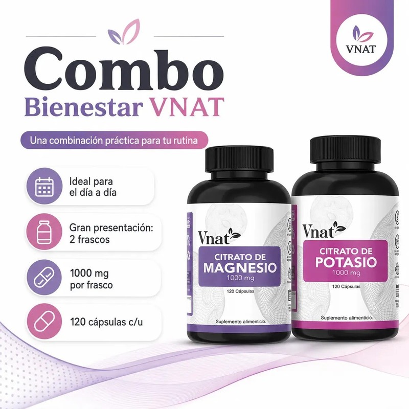 Citrato De Magnesio Y Potasio Vnat 1000mg 120Cp Bienestar Muscular