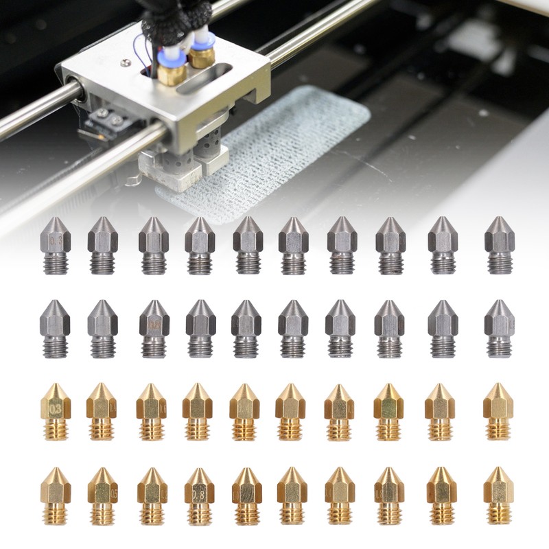 52Pcs 3D Printer Nozzle Stainless Steel Brass with Cleaning Tool