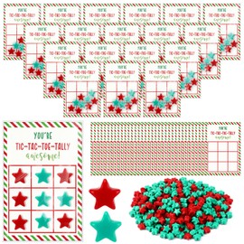 Seenelling 30 Sets Christmas Party Favors Gift Tic Tac Toe Strategic Board Game Stocking Stuffers for Kids and Family Includes 300 Opaque Stars with 30 Pcs Cards Bag for School Classroom Rewards