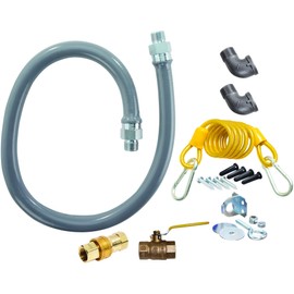Dormont ReliaGuard Commercial Food Service Stainless Steel Gas Connector Kit, 3/4" ID x 48" L Gray PVC Hose with Snap Quick-Disconnect, Two 90° Elbow Fittings, Full Port Gas Valve, Restraining Cable