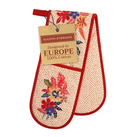 Maison d' Hermine Double Oven Mitt (7" x 35") 100% Cotton Heat Resistant BBQ Cooking Gloves with Loop for Thanksgiving Christmas Decorations Baking Cooking Barbeque Handling Hot Pan (Kalahari)