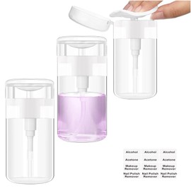 3Pack Acetone Dispenser, Push Down Pump Dispenser Nail Polish Remover Alcohol Bottle with Labels Empty Travel Container with Label for Makeup Liquid Jar 5.1oz/150ML