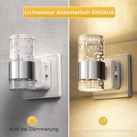 LOHAS-LED Night Light Socket with Twilight Sensor, 3000 K Warm White, Adjustable Brightness 0-100 lm, Modern Acrylic Night Light, LED Socket Light for Hallway, Stairs, Bedroom, Kitchen, Bathroom