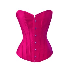 Chicastic Hot Pink Satin Sexy Strong Boned Corset Lace Up Overbust Bustier Bodyshaper Top - Small