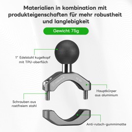 FANAUE Lenker U-Bolzen Montagebasis aus Aluminiumlegierung mit 1" TPU Kugel,Kompatibel mit RAM Mounts B Größe Doppelsockelarm und Fahrrad Handyhalterung,Für Schienen Einem Durchmesser 0,85" bis1,14