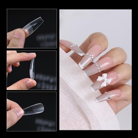 240Pcs Long Coffin Nail Tips, Half Matte Full Cover Gel Tips, 12 Sizes No File Nail Tips with Box, False Nails Acrylic Nail Tips for Press On Nail Extensions