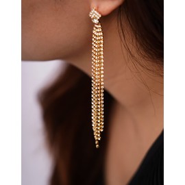 Wekicici Square Rhinestone Long Chain Earrings Fashion Crystal Chandelier Tassel Dangle Earrings Boho Earrings for Women