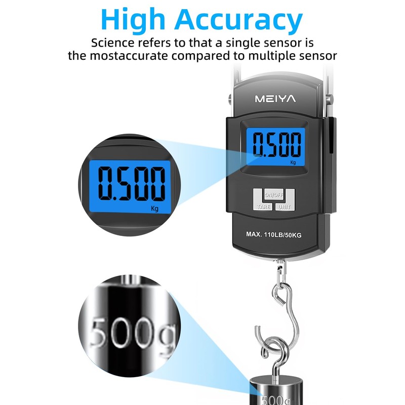MEIYA Fish Scale 110lb/50kg Digital Fishing Scale with Backlit LCD,