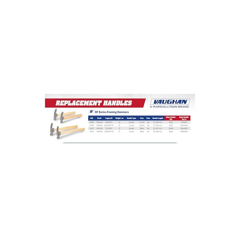 VAUGHAN DF Series 21 oz Framing Hammer, Milled Face, Hickory