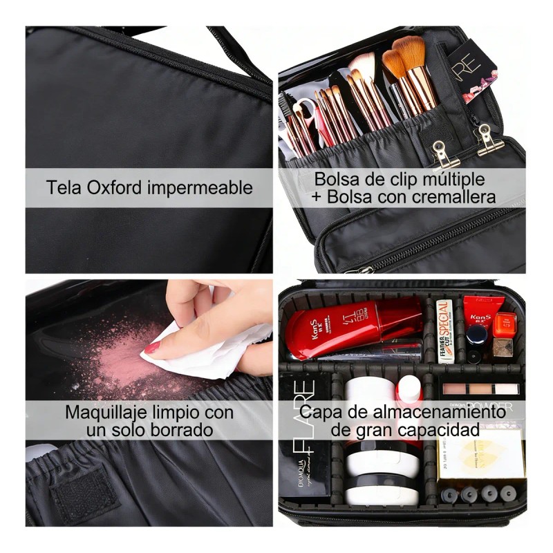 Estuche De Maquillaje Profesional Viaje Divisores Xl Negro Negro