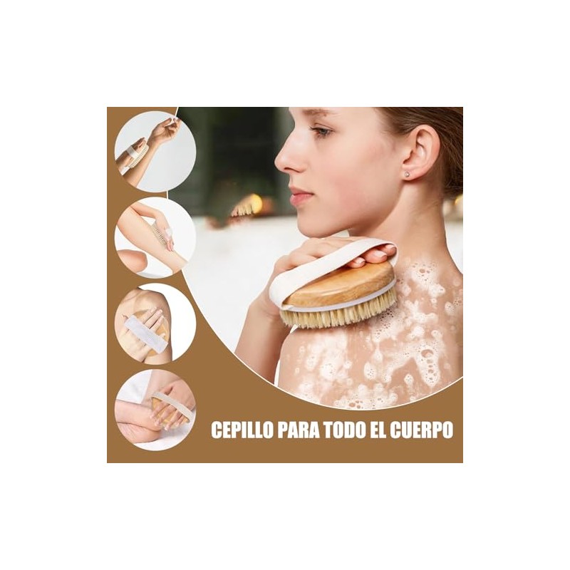 2 PCS Cepillo para Cuerpo, Cepillo corporal de madera con