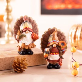 Valery Madelyn Fall Decorations for Home, 2 Pcs Indian Fall Gnomes Thanksgiving Decor for Table Indoor, Resin Turkey Decorations Native American Figurines for Autumn Harvest Tiered Tray Mantel, 3.6"