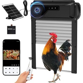 Automatic Chicken Coop Door,Chicken Coop Door Solar Powered with HD Camera and APP Remote Control,Support Alarm Driver,Night Vision,Anti-Pinch,Timer,5000 mAh Battery Included,13" H x 9.4" L