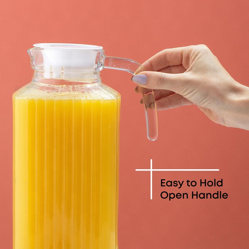 JoyJolt 60oz Glass Pitcher with Lid (2 Lids) - Beverage