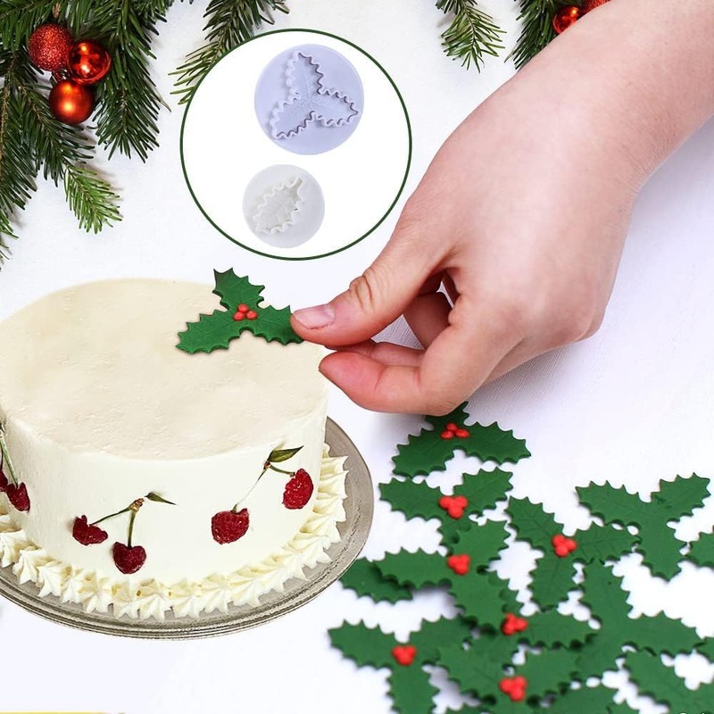 6PCS Christmas Fondant Moulds Holly Leaf Plunger Cutter Holly Leaf