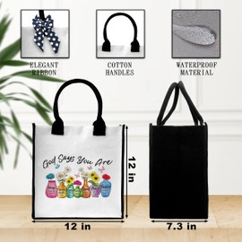 Christian Tote Bag For Women, God Says You Are Tote Bag, Bible Verse Canvas Tote Bag For Traveling Shopping, Religious Gift Tote Bag With Ribbon, Floral Tote Bag Gifts For Women Friends Coworker -15