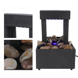 KIMISS Desktop Fountain USB LED Fountain for Indoor Use Grey Water Feature Plastic USB LED Indoor Water Fountain Illuminated Waterfall Table Fountain with Stones for Office Home Decor