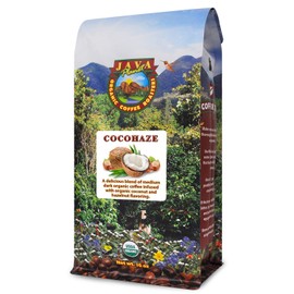 Java Planet - Coconut and Hazelnut Flavored Organic Coffee Beans infused with Organic Flavoring, Fair Trade, Medium Dark Roast, Arabica Gourmet Coffee Grade A, packaged in 1 LB bag