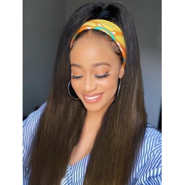 UNICE Headband Wig Human Hair with Drawstring Yaki Straight 18 inch None Lace Front Wigs Human Hair Glueless Half Wigs for Black Women Ombre Chestnut Brown Color