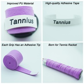 Tannius Tennis Racket Grip Tape, (6 or 9 Pack) Dry Feel Tennis Grips, Absorbent and Enhanced Tennis Overgrip (6-Pack Purple)