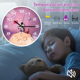 Sugarzoon Reloj de Pared de Cuarzo silencioso, 30 cm diámetro, Estilo Moderno, Decorativo para la Cocina, el Salón, el Comedor o la Habitación, Funciona con Pilas (Astronauta Morado)