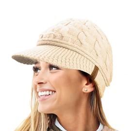TOSKATOK Ladies Peaked Cable Knit Warm R80 Teddy Fleece Lined Beanie Winter Hat Cap-Natural