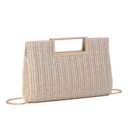 EVEOUT Straw Clutch for Women Summer Woven Straw Beach Bag with Shoulder Strap Faux Raffia Handbag for Wedding Party