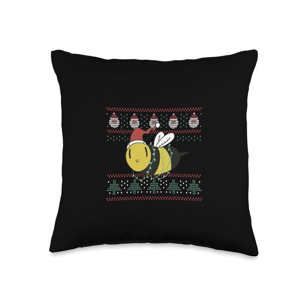 Christmas Bee with Fairy Lights Ugly Christmas Bee Lover Throw