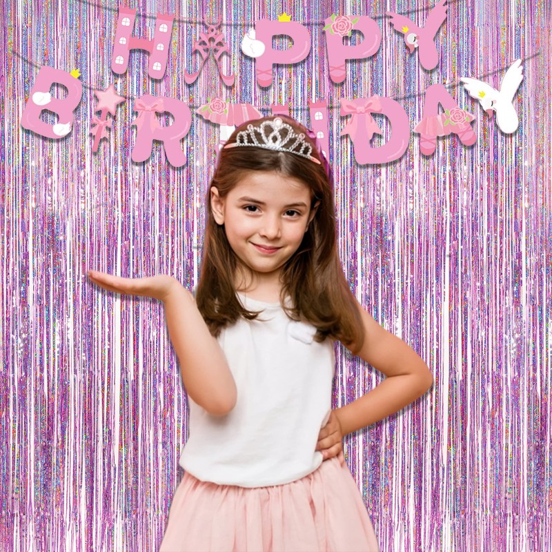 Pink Tinsel Curtain Party Backdrop Glitter - GREATRIL Foil Fringe