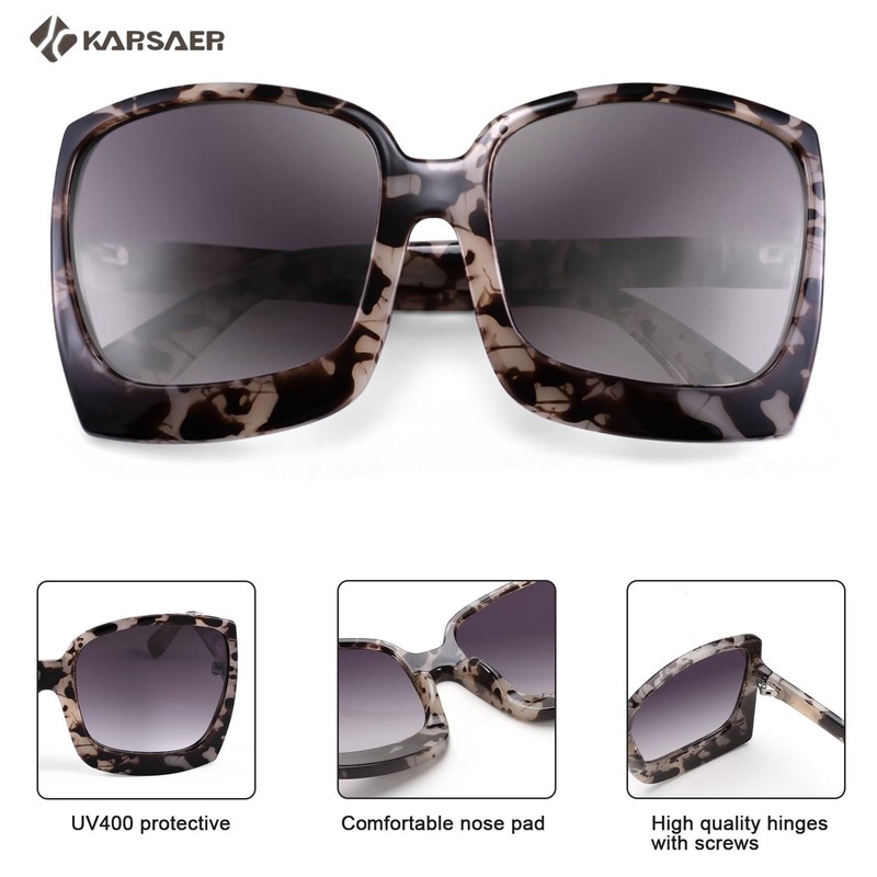 Karsaer Retro Rectangular Plus Size Sunglasses Large Women's Polarised Fashion