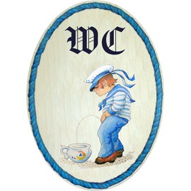 Kaltner Präsente Gift idea – Wooden Gift Item Decorative Door Sign in Antique Design Decorative Item Motif Toilet Humour “ nicht daneben du altes Schwein, der naechste koennte barfuss sein!” (German) (Diameter 18 cm)